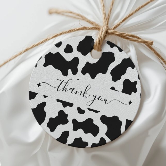 Étiquettes Cadeau Cadeau de remerciement de fête de cowgirl à impres (Cow Print Cowgirl Country Party Thank You Gift Favor Tags
)