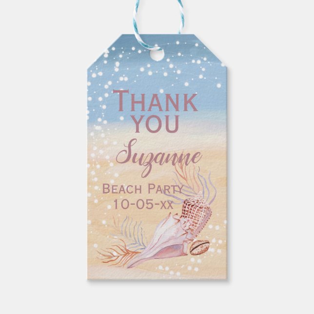 Étiquettes-cadeau Cadeau de remerciement de fête de plage de coquill (Devant)