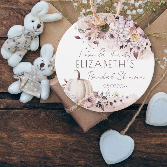 Étiquettes Cadeau Cadeau de remerciement pour une fête prénuptiale d (Fall pumpkin bridal shower favor gift tags autumn foliage pumpkin muted pastel colors thank you tags)