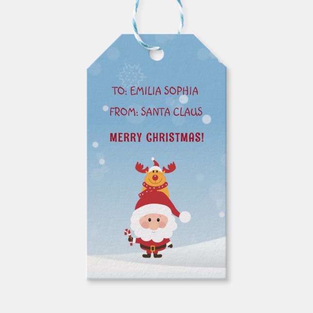Étiquettes-cadeau Cadeau Du Père Noël Pour Enfants, Rudolph (Devant)
