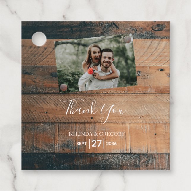 Étiquettes Cadeau Cadeau Mariage photo en bois rustique (Devant)