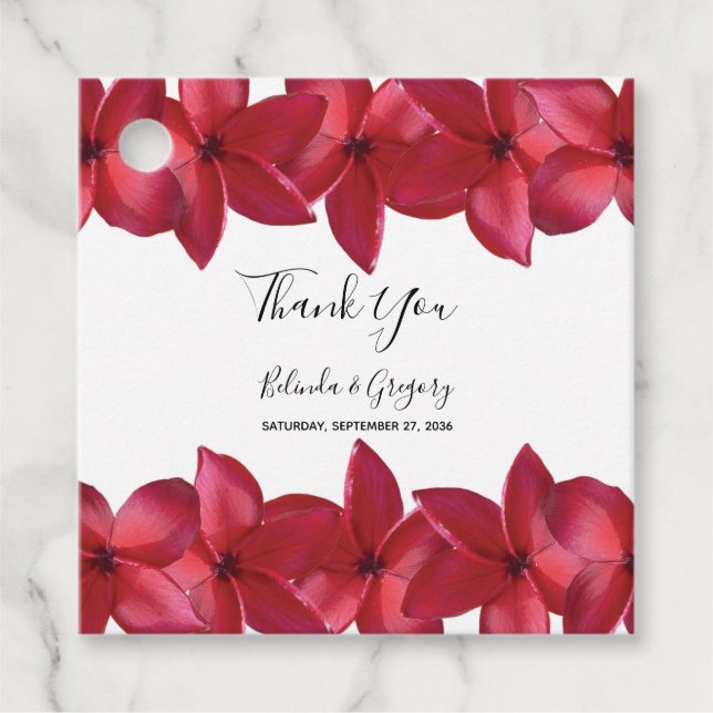 Étiquettes Cadeau Cadeau Mariage Red Plumeria Frangipani (Devant)