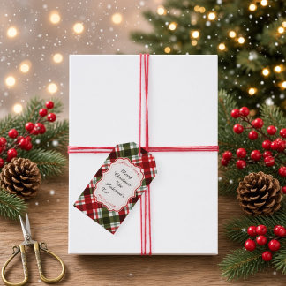 Étiquettes-cadeau Cadeau moderne à carreaux Joyeux Noël et verset bi