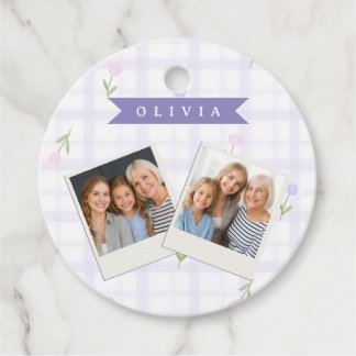 Étiquettes Cadeau Cadeau personnalisé avec motif gingham lavande flo