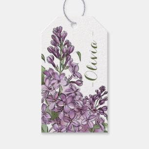 Étiquettes-cadeau Cadeau personnalisé d'art en ligne floral de lilas