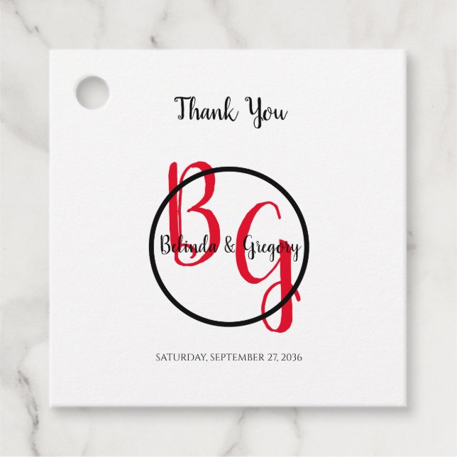 Étiquettes Cadeau Cadeau simple personnalisé Initiales Mariage (Devant)