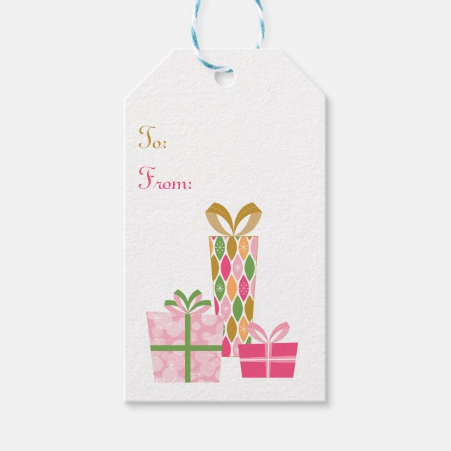 Étiquettes-cadeau Cadeaux de Noël de style rétro - Arlequin rose (Devant)