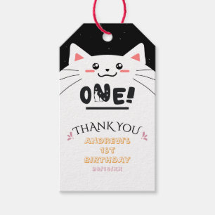Étiquettes-cadeau Cadre de chat mignon étoiles scintillantes 1er ann
