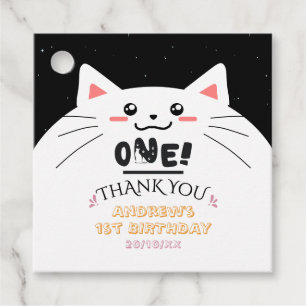 Étiquettes Cadeau Cadre de chat mignon étoiles scintillantes 1er ann