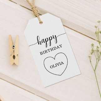 Étiquettes-cadeau Cadre de cœur minimaliste pour joyeux anniversaire