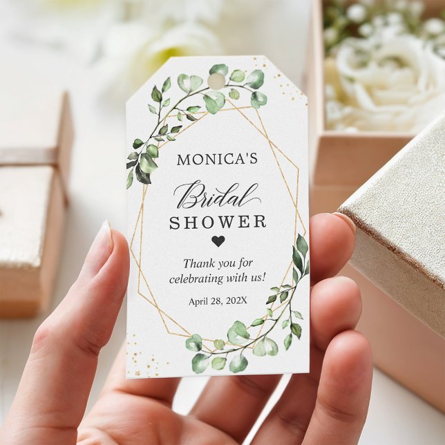 Étiquettes-cadeau Cadre doré Eucalyptus pour Baby Shower (Créateur téléchargé)