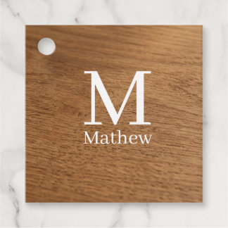 Étiquettes Cadeau cadre en bois marron motif monogramme nom rustique