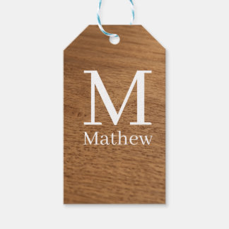 Étiquettes-cadeau cadre en bois marron motif monogramme rustique si