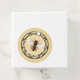 Étiquettes Cadeau Cadre vintage abeille et ruche en nid d'abeille