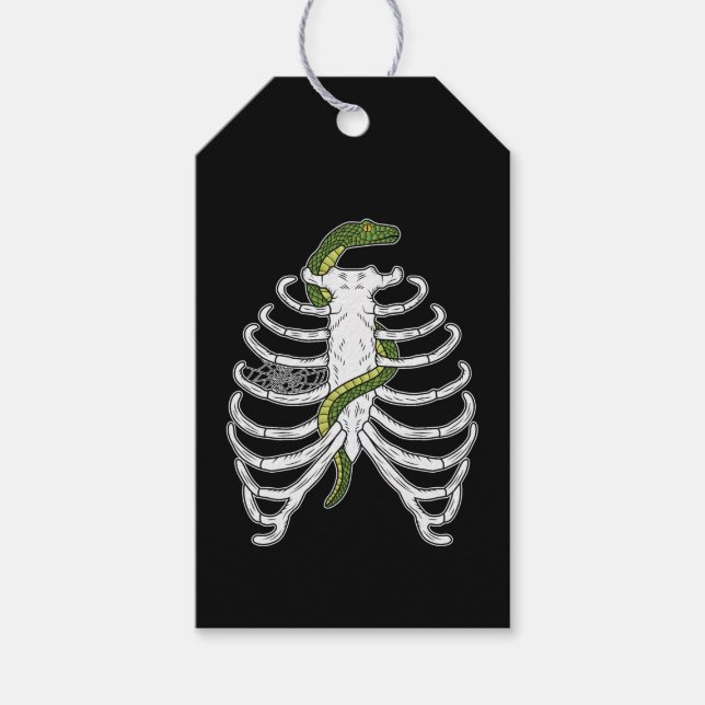 Étiquettes-cadeau Cage De Rib Squelette Os Avec Serpent Vert Hallowe (Devant)