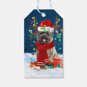Étiquettes-cadeau Cairn Terrier Chien en neige avec cadeaux de Noël