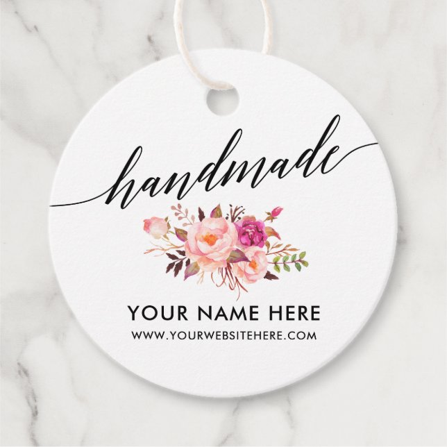 Étiquettes Cadeau Calligraphie artisanale Aquarelle rose Floral R (Devant)