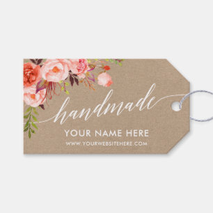 Étiquettes-cadeau Calligraphie artisanale Coral Floral Kraft Tags