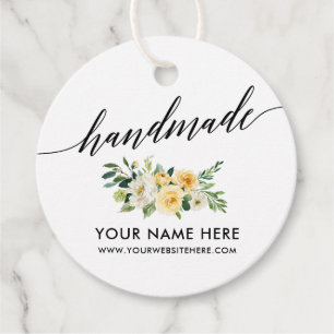 Étiquettes Cadeau Calligraphie artisanale jaune blanc Floral R