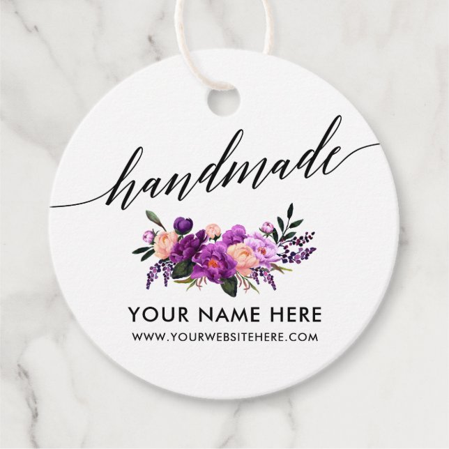 Étiquettes Cadeau Calligraphie artisanale Purple Floral R (Devant)