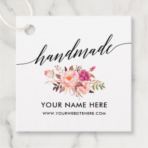 Étiquettes Cadeau Calligraphie artisanale Script Aquarelle rose Flor