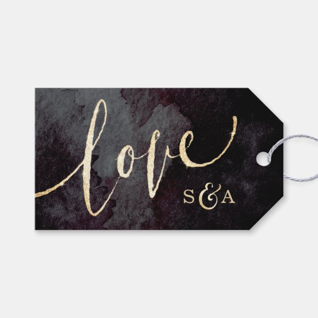 Étiquettes-cadeau Calligraphie de la parties scintillant de l'or noi (Devant (Horizontal))