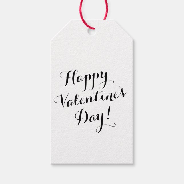 Étiquettes-cadeau calligraphie de script noir Heureuse Sainte-Valent (Devant)