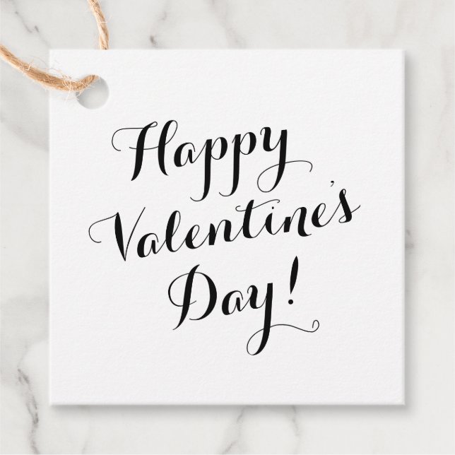 Étiquettes Cadeau calligraphie de script noir Heureuse Sainte-Valent (Devant)