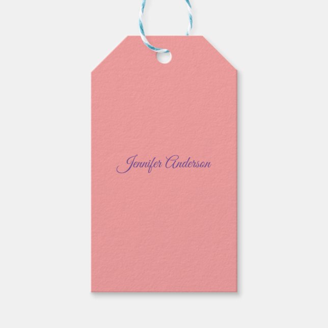 Étiquettes-cadeau Calligraphie Elégant Pastel Rouge Nom personnalisé (Devant)
