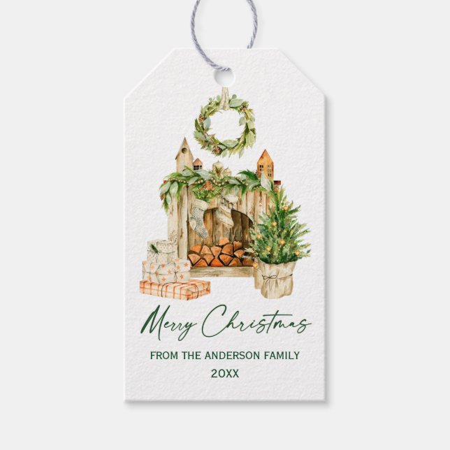 Étiquettes-cadeau Calligraphie Encre Script Aquarelle Noël (Devant)