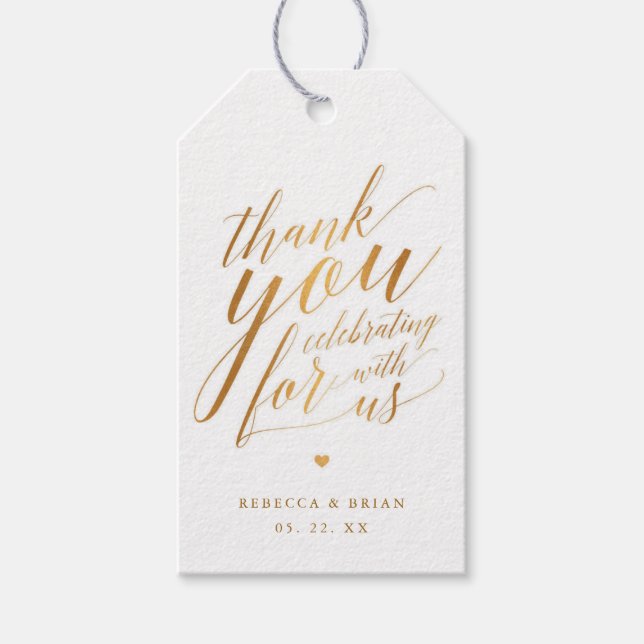 Étiquettes-cadeau Calligraphie Faux Gold Foil Mariage Merci (Devant)