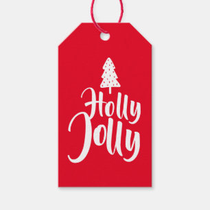 Étiquettes-cadeau Calligraphie minimaliste Rouge Holly Jolly à parti