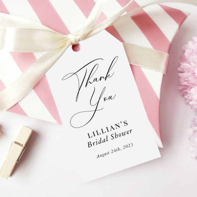 Étiquettes-cadeau Calligraphie moderne Fête des mariées noir et blan (Créateur téléchargé)