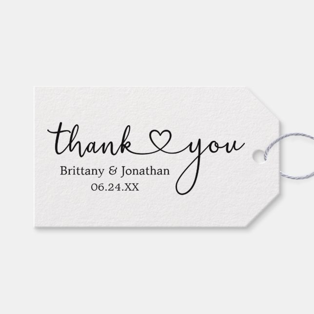 Étiquettes-cadeau Calligraphie moderne Mariage de coeur Merci (Devant (Horizontal))