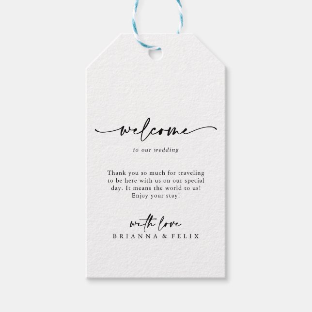 Étiquettes-cadeau Calligraphie Moderne Mariage élégant Bienvenue (Devant)