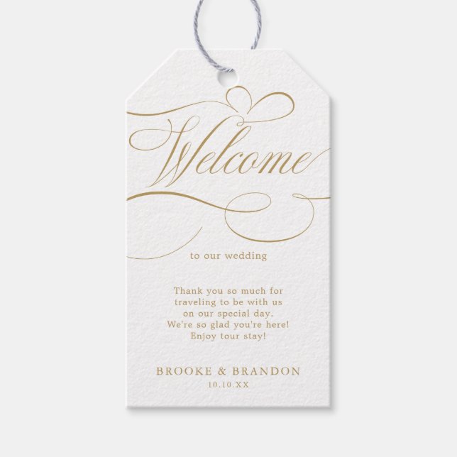 Étiquettes-cadeau Calligraphie moderne or intemporel et mariage blan (Devant)