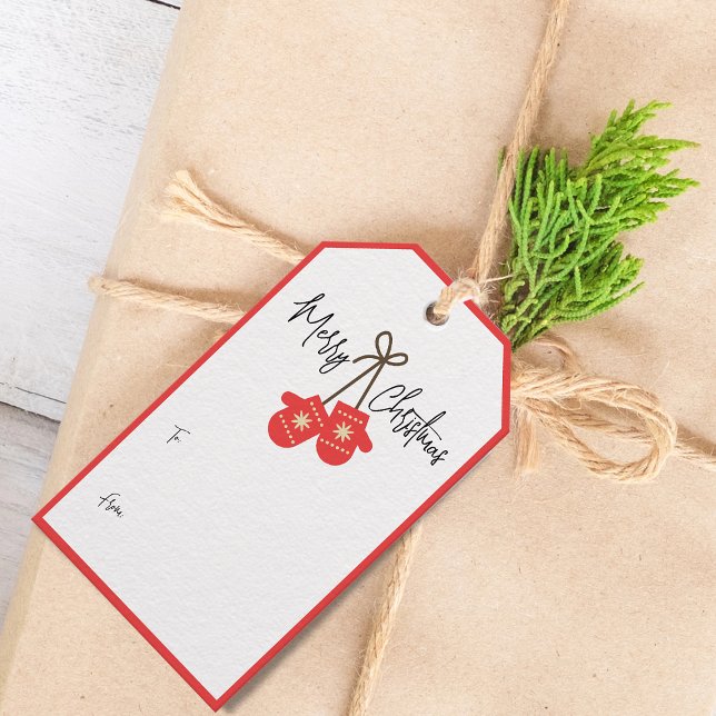 Étiquettes-cadeau Calligraphie moderne Red Mittens À et de (Modern Calligraphy Red Mittens To and From Gift Tags)