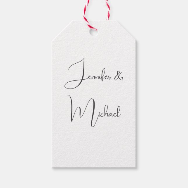 Étiquettes-cadeau Calligraphie Noms Élégant Plat Simple Gris Blanc (Devant)