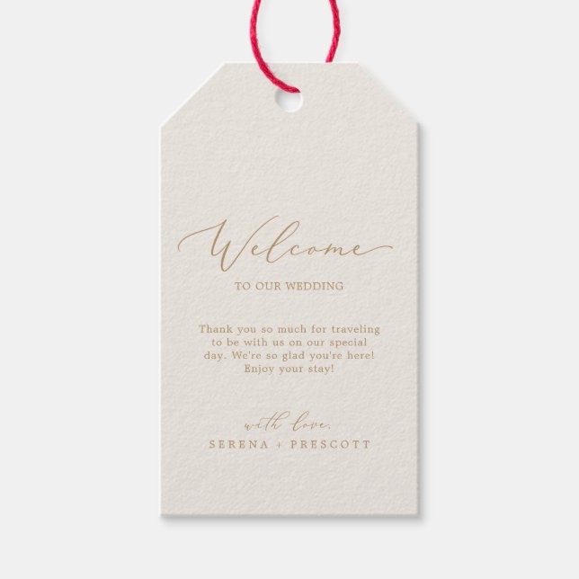 Étiquettes-cadeau Calligraphie Or Délicate | Accueil du Mariage de c (Devant)