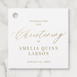 Étiquettes Cadeau Calligraphie Or Simple Elegant Script Christening