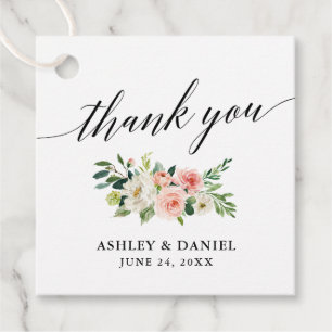 Étiquettes Cadeau Calligraphie rose blanc Merci Floral Mariage