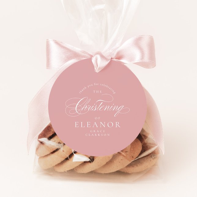 Étiquettes Cadeau Calligraphie rose élégante Christening Merci (Créateur téléchargé)