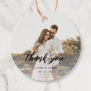Étiquettes Cadeau Calligraphie rustique Mariage photo Merci Favor