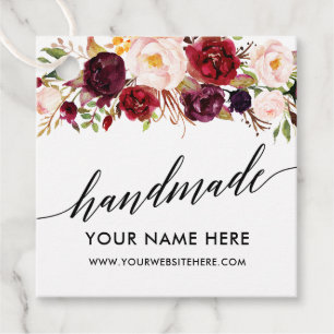 Étiquettes Cadeau Calligraphie Script Bourgogne Floral artisanal