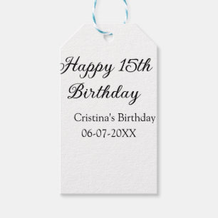 Étiquettes-cadeau calligraphie simple minimum heureux 15e anniversai