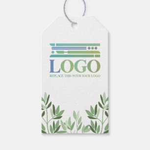 Étiquettes-cadeau Calm Soft Green Feuilles Votre logo et les médias 