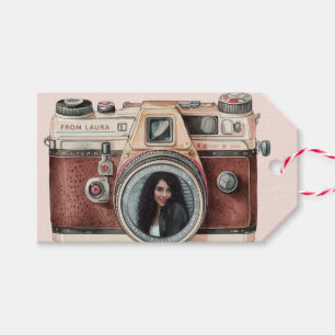 Étiquettes-cadeau Caméra vintage avec photo