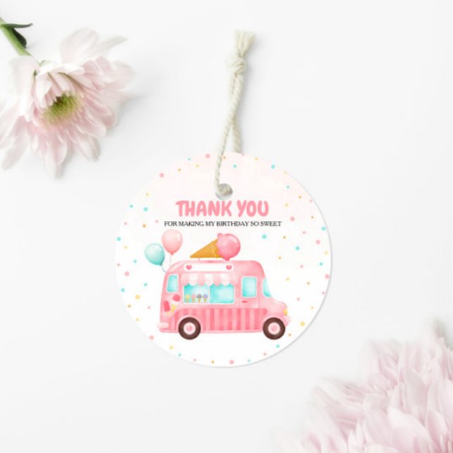Étiquettes Cadeau Camion à glace rose Voici l'anniversaire de la Sco (Créateur téléchargé)