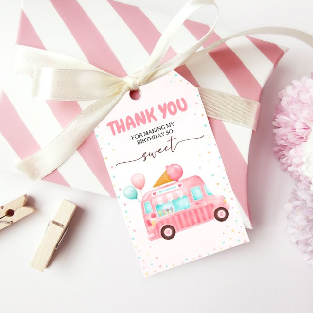 Étiquettes-cadeau Camion à glace rose Voici l'anniversaire de la Sco (Créateur téléchargé)