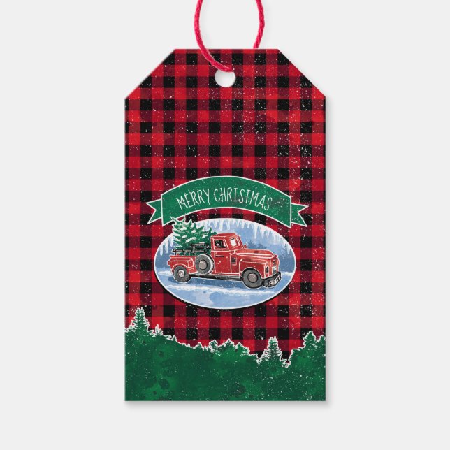 Étiquettes-cadeau Camion Buffalo Plaid (Devant)